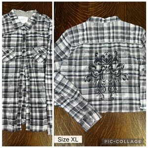 Maurices Black and Gray Plaid Button Down Shirt